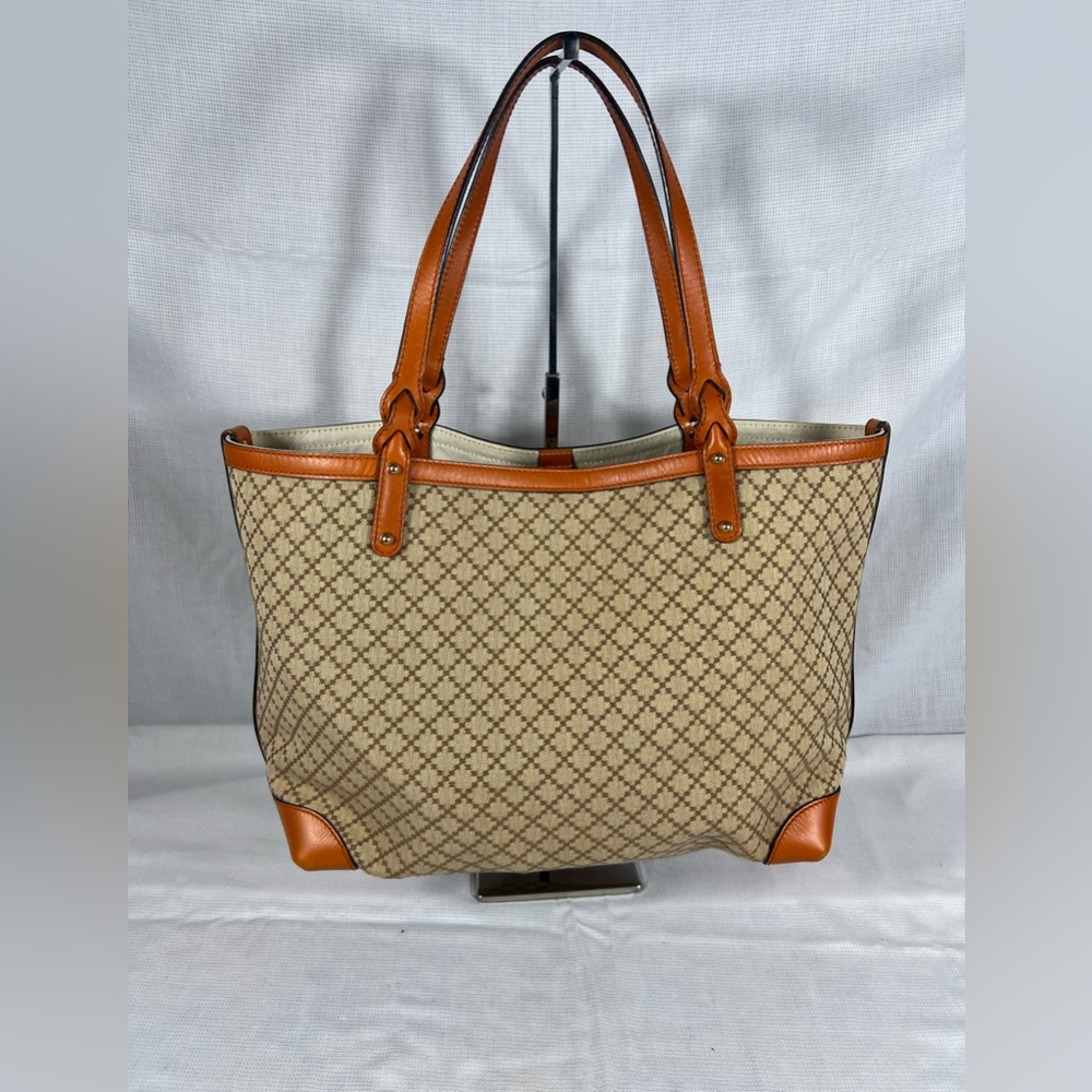 Gucci Diamante Canvas Tote Tan Leather Trim Large Shopper - Picture 2 of 12
